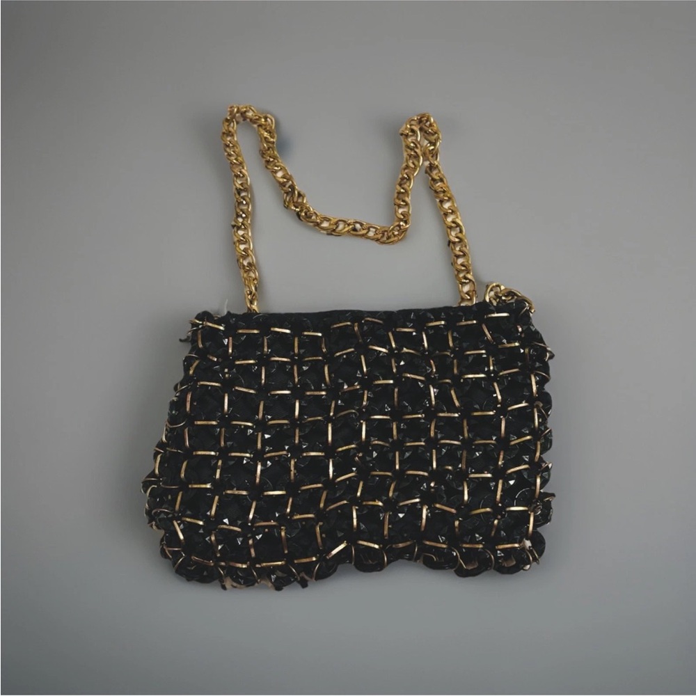 Free People Black Mesh and Gold Chain Shoulder Bag